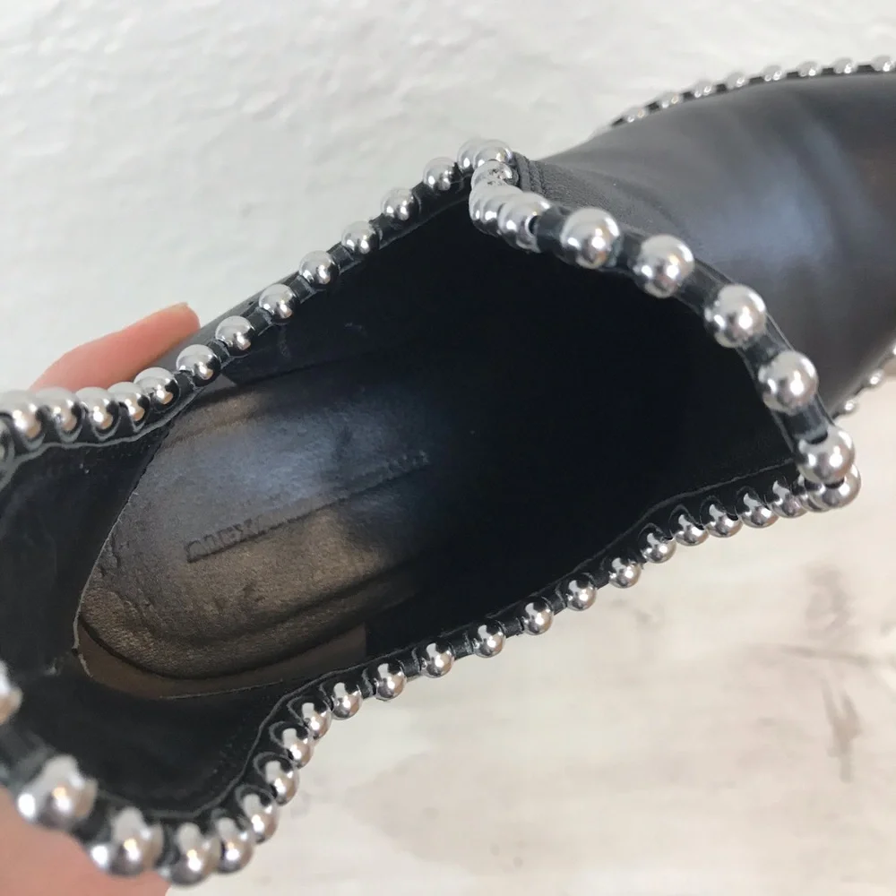 Alexander Wang Leather Kori Cutout Studded Boots Booties 35 5 Black - Picture 7 of 11